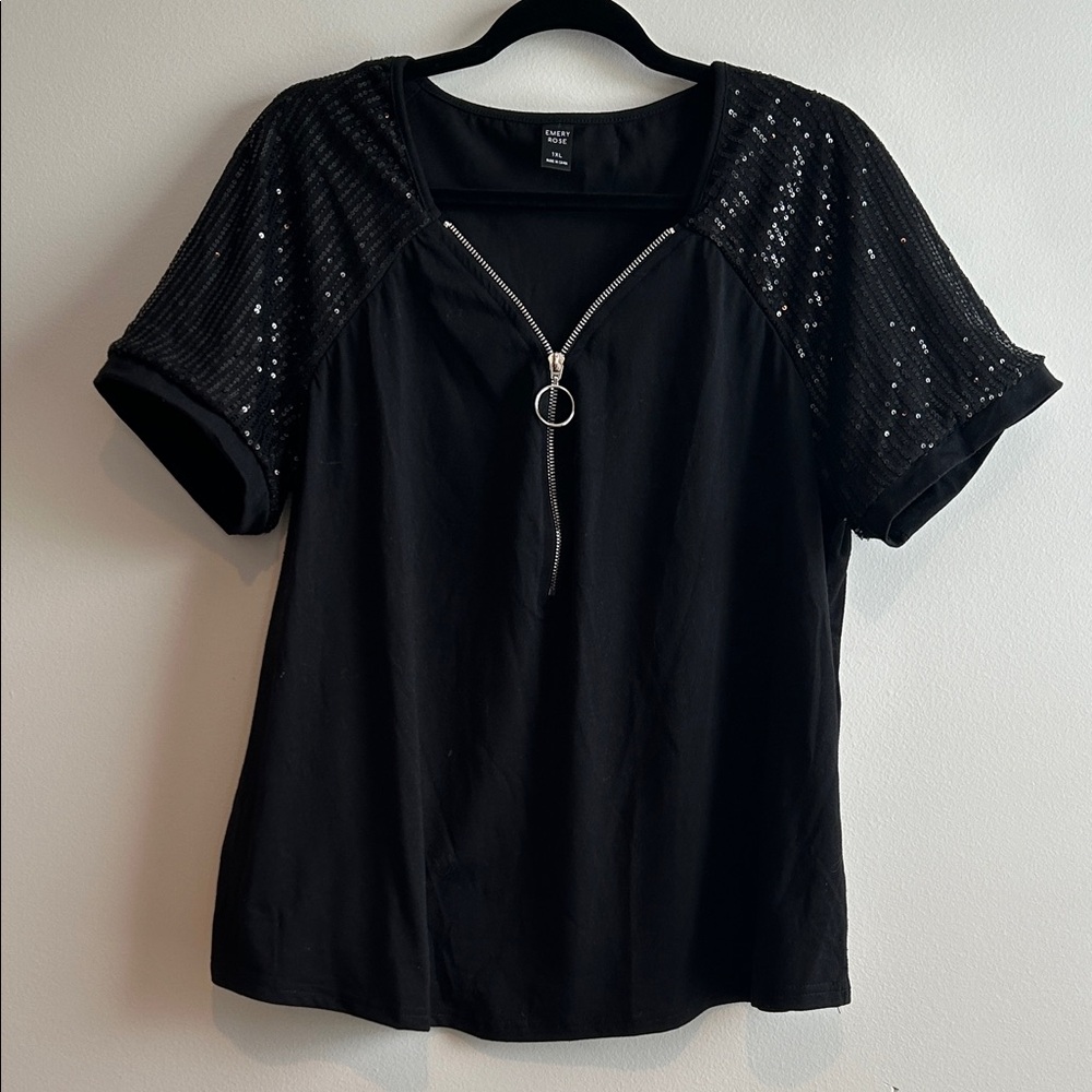 Elegant Black Sequin Sleeve Blouse